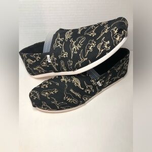 Toms Black and Gold/Cream Dino Flats